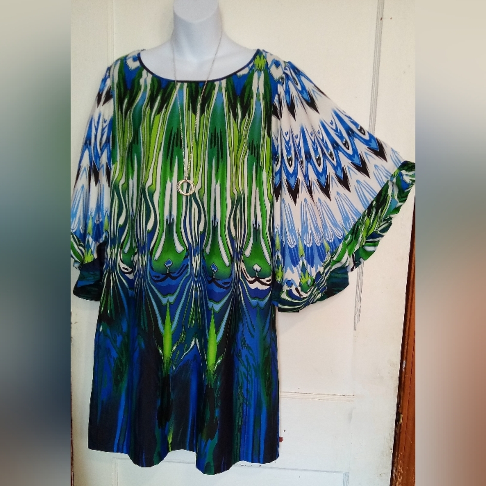 Boston Proper Green and Blue Midi Dress - Picture 1 of 10